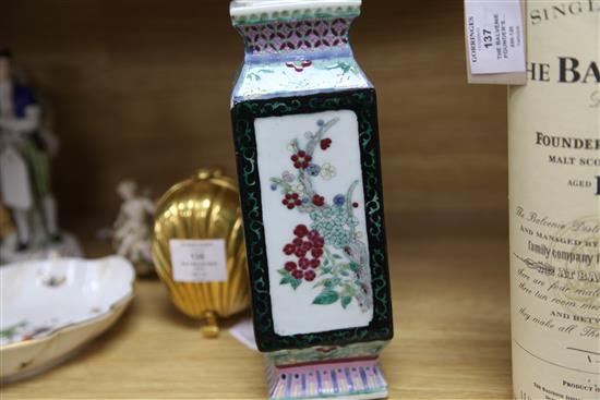 A Chinese famille rose square vase, late 19th century 9.75in.